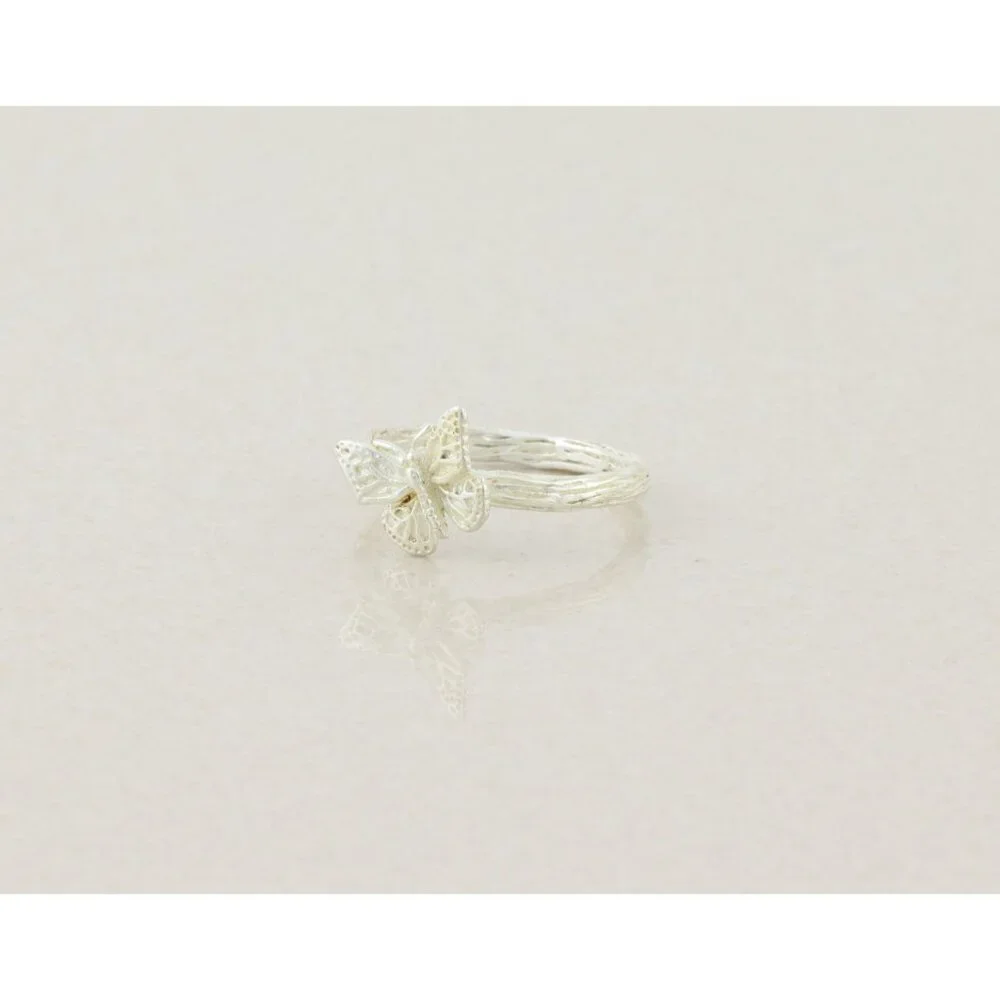 Sterling Silver Textured Butterfly Ring Size 8 1/4 - Picture 5 of 7